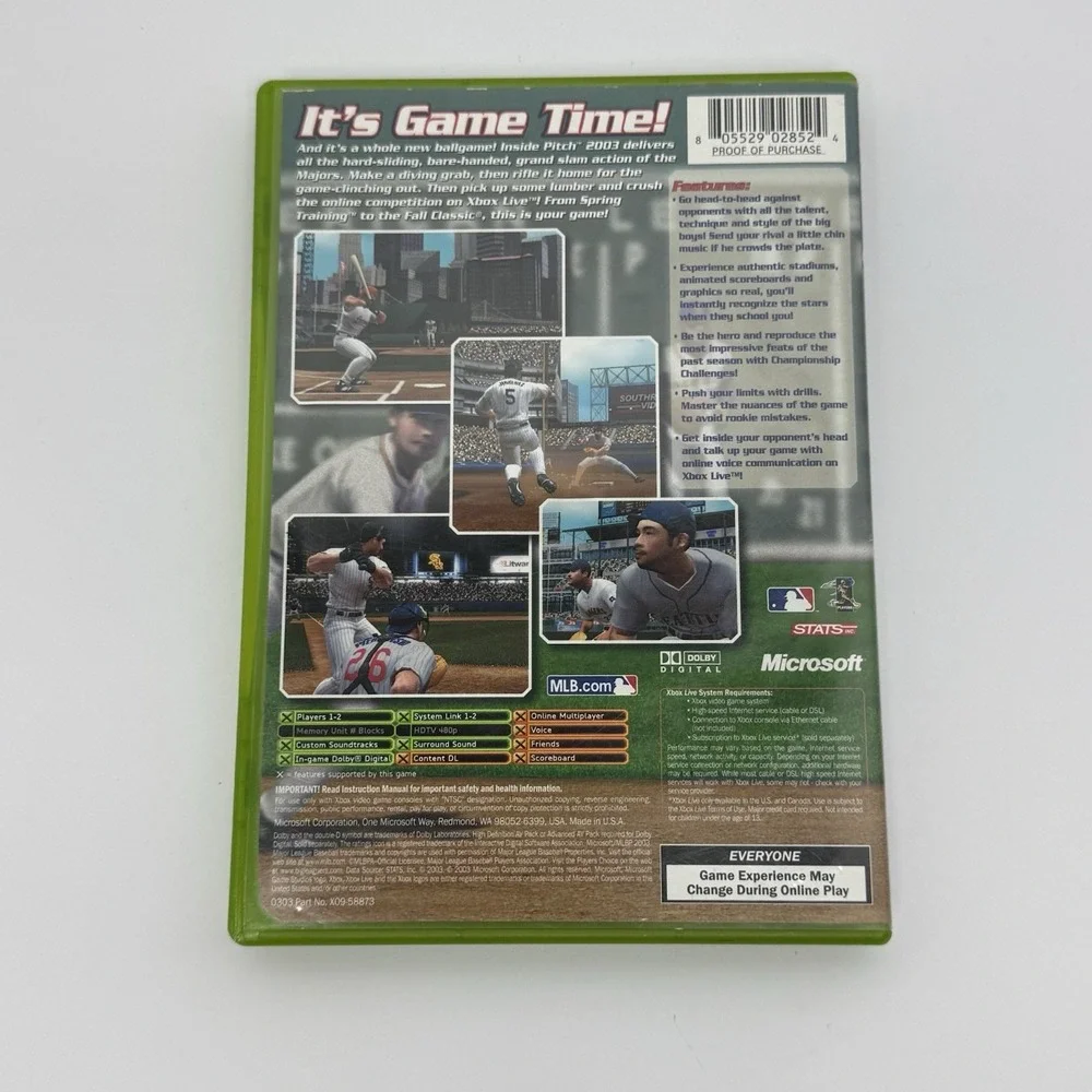 MLB Inside Pitch 2003 (Microsoft Xbox, 2003) Case and Game Only Tested Working